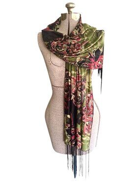 Vintage Long Neck Scarf Rectangle Burnout Design Floral Devore Fashion Scarf
